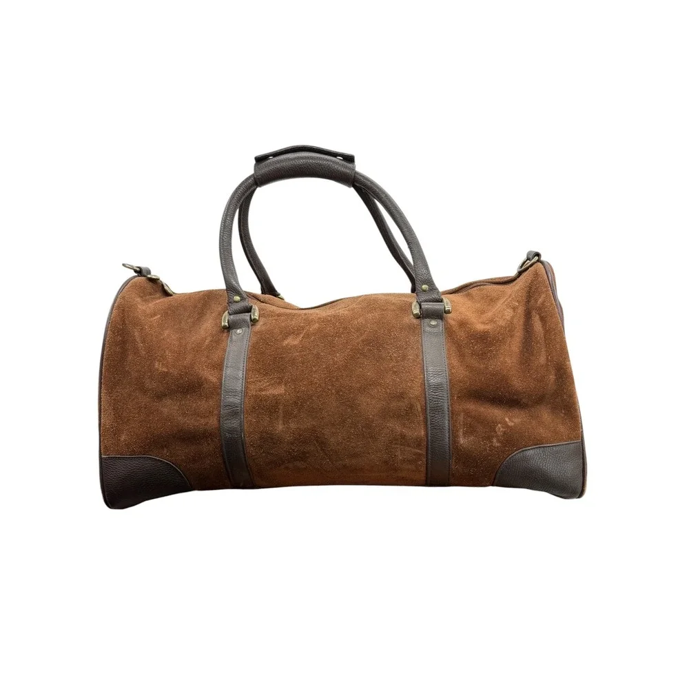 Marlboro Vintage Bag Leather Suede Grit Weekender Duffel Bag Brown Large Travel